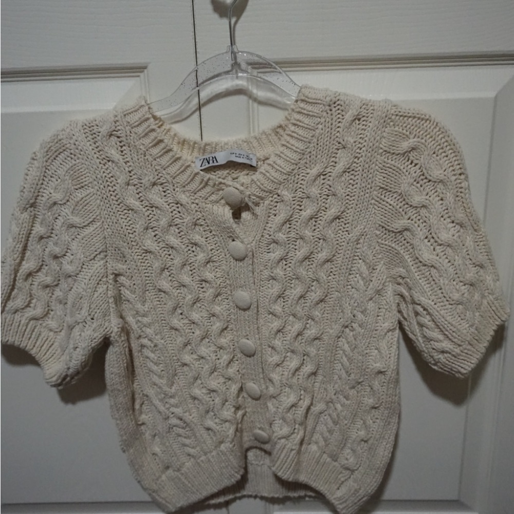 Zara Beige Cable Knit Cardigan